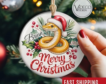 Christmas Snake Ornament Custom Christmas Ornament of Python Personalized Tree Ornament Wildlife Art Nature Lover Gift Who Loves Snakes Gift