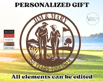 Custom 50th Anniversary Gift For Parents Golden Wedding Anniversary Metal Wall Art Sign Gift For Couple Golf Golfer Gift Personalized Gifts