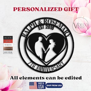 Personalized 7th Wedding Anniversary Couple Gifts Wall Art Decor Metal Sign Custom Copper Wedding Valentines Gift For Wife Husband Her Him