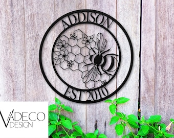 Custom Honey Bee Sign Personalized Metal Bee Decor Custom Garden Sign She Shed Gift For Gardener Bee Keeper Honey Bee Accent Bee Garden Name
