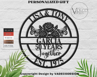 Custom 50th Anniversary Gift For Parents Golden Wedding Anniversary Metal Wall Art Sign Gift For Couple Summber Vibes Rose Wildflower Lover