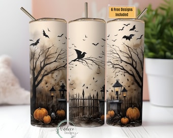 Halloween Sublimation Tumbler Wrap, Bats, Pumpkins, Gothic Haunted House, 20oz Straight Tumbler PNG, PNG Design,Digital Download, Fall vibes