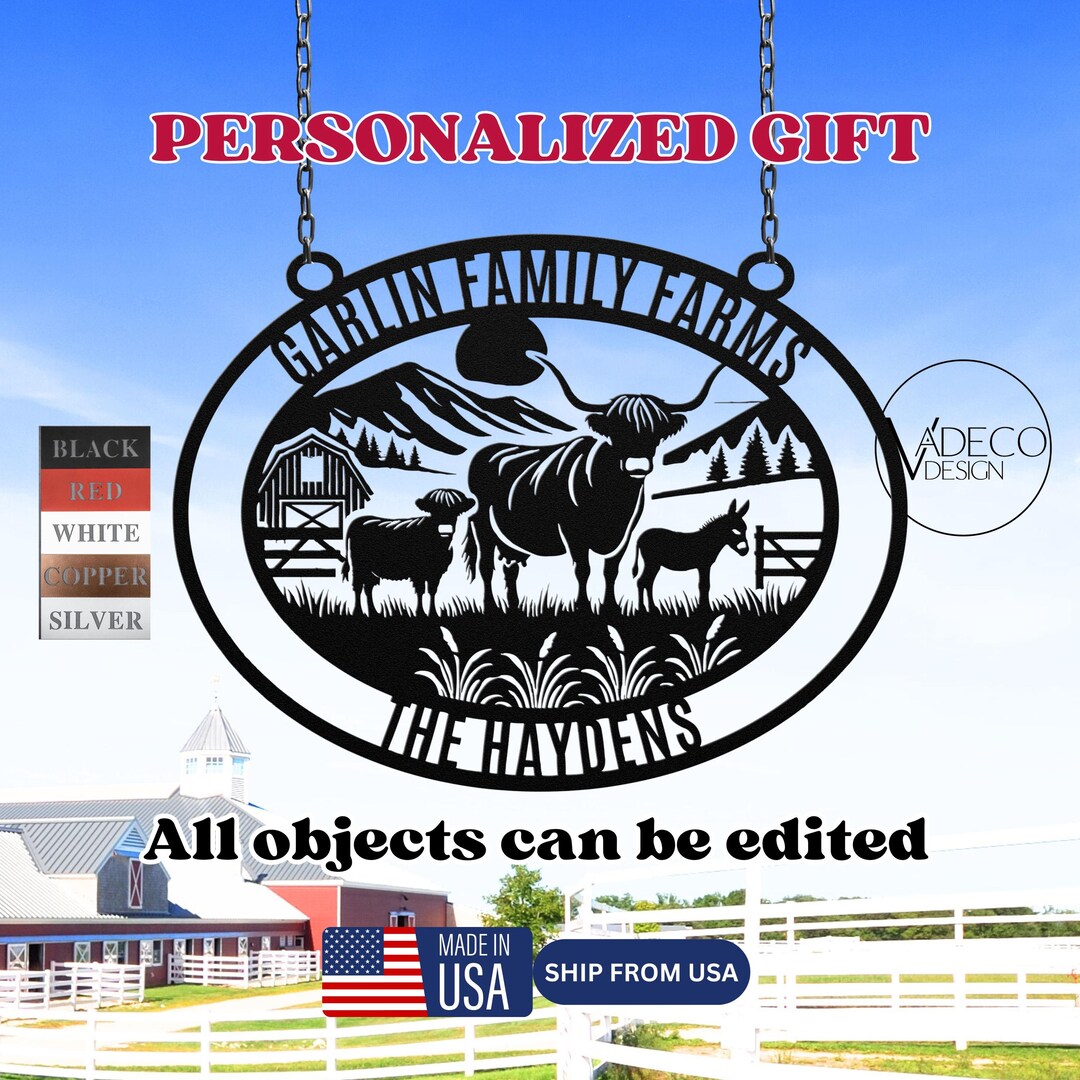 Personalized Last Name Sign Barn Ranch Metal Sign Farmville Decoration ...