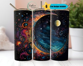 Boho Celestial Moon And Sun Galaxy Astrology Ying And Yang 20oz Skinny Tumbler Sublimation Design Templates Straight PNG Digital Download