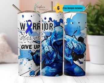 Rectal Cancer Tumbler Wrap Warrior Does Not Give Up 20oz Tumbler Sublimation Designs Digital Download PNG Tumbler For Men Gifts For Him Blue