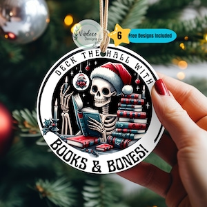 Bookish Christmas Ornament PNG Digital Download Sublimation Designs Bookish PNG Skeleton Reading Ornament Reader Ornament Bookworm Gift