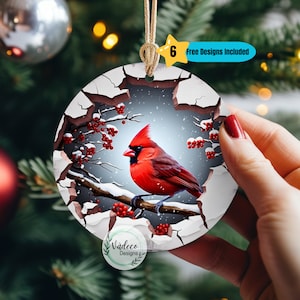 3D Winter Red Cardinal Christmas Ornament PNG Digital Download Sublimation Designs Christmas Decor Christmas Gift Christmas Ornament Wreath