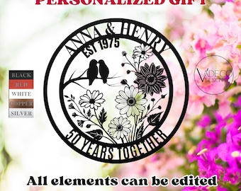 Custom 50th Anniversary Gift For Parents Golden Wedding Anniversary Metal Sign Wall Decor Gift For Couple Home Decor Wildflower Valentines