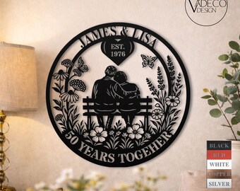 Regalo personalizado para el 50 aniversario de bodas de oro para padres. Letrero de pared de metal para aniversario de bodas de oro. Regalo para parejas. Ambiente veraniego. Amante de las margaritas y las flores silvestres.