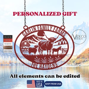 Personalized Last Name Sign Barn Ranch Metal Sign Farmville Decoration Unique Gifts For Farmer Custom Windmill Barn Home Decor Highland Cow
