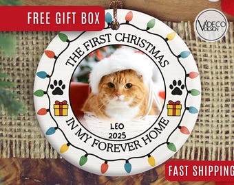 Custom Cat First Christmas Ornament Cat Photo Ornament Cat's 1st Christmas Ceramic Ornament Keepsake Pet Photo Print Ornament 2025 Cat Lover