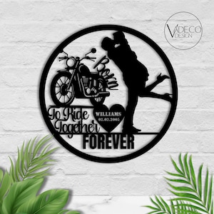 Custom Gift For Him Born To Ride Together Couple Motorcycle Metal Sign Bride & Groom With Motorbike Biker Couple Dirt Bike Anniversary Gifts