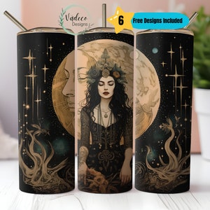 Boho Full Moon Witch Celestial Moon Galaxy 20oz Skinny Tumbler Sublimation Design Templates Straight PNG Digital Download Moon Goddess