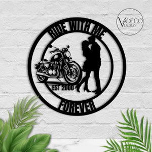 Custom Gift For Him Born To Ride Together Couple Motorcycle Metal Sign Bride & Groom With Motorbike Biker Couple Dirt Bike Anniversary Gifts