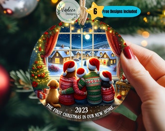 New Home Ornament PNG 2023 First Christmas In Our New Home Ornament Christmas Ornament PNG Digital Download Sublimation Design Round