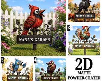 Funny Bird Garden Decor Whimsical Metal Yard Art Unique Gift for Garden Lovers Bird Custom Bird With Stakes Garden Sign Flower Design
