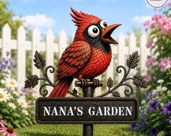 Cardinal Garden Decor Whimsical Metal Yard Art Unique Gift for Garden Lover Bird Custom Bird With Stakes Garden Patio Sign Design