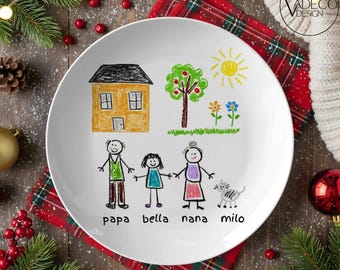 Kids Art Plate Custom Kid's Hand Drawn Picture Platter Gifts For Grandparents Plate Custom Christmas Gifts From Grandkids