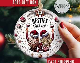 Adornos navideños "Besties Forever" con diseños de sublimación. Decoración navideña. Regalo de Navidad para la mejor amiga. Adorno navideño de recuerdo.