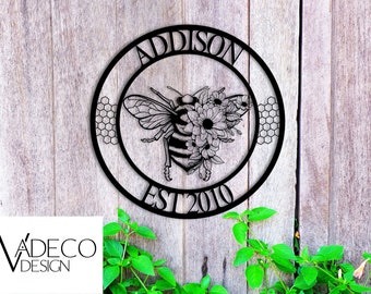 Custom Honey Bee Sign Personalized Metal Bee Decor Custom Garden Sign She Shed Gift For Gardener Bee Keeper Honey Bee Accent Bee Garden Name