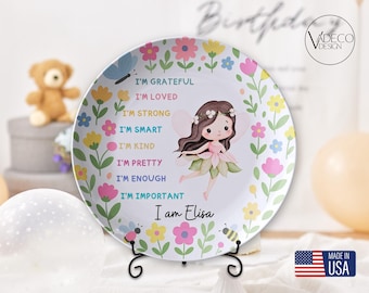 Baby Girl Floral Affirmation Plate Kid's Personalized Affirmation Plate Fairy Baby Girl Birthday Gift Personalized Birthday Plate For Girls