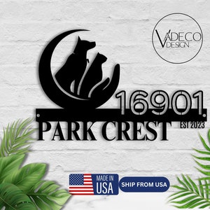 Custom Dog Cat Puppy Animal Metal Address Sign House Number Hanging Address Plaque Yard Sign Outdoor Decor Garden Stake Street Number Sign