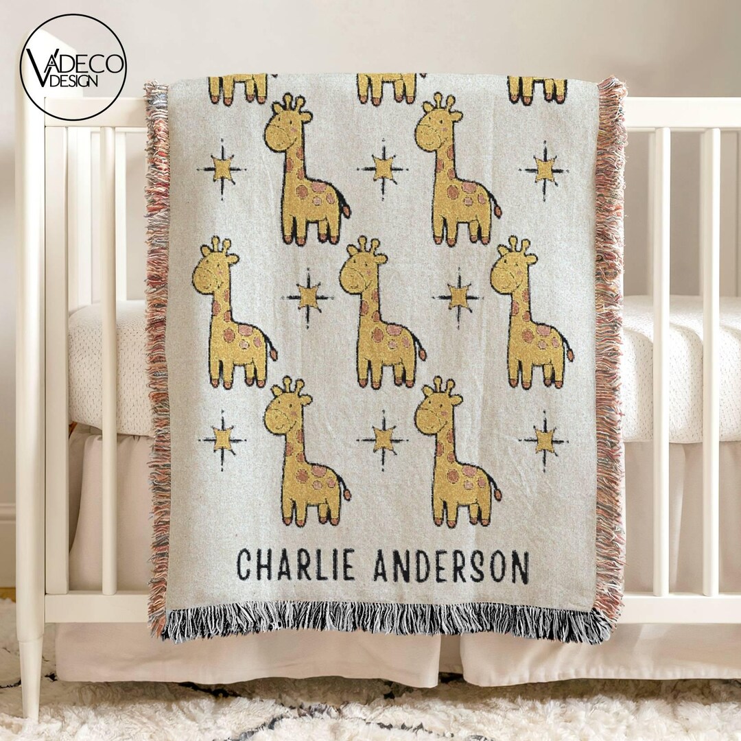 Personalized Safari Giraffe Baby Blanket Custom Baby Name Blanket ...