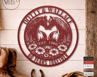 Regalo para el Día de la Madre Regalo para el Día del Padre Letrero metálico personalizado de caballo para padres Decoración rústica de granja para aniversario