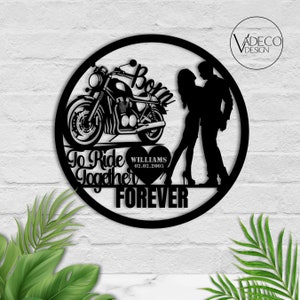 Custom Gift For Him Born To Ride Together Couple Motorcycle Metal Sign Bride & Groom With Motorbike Biker Couple Dirt Bike Anniversary Gifts
