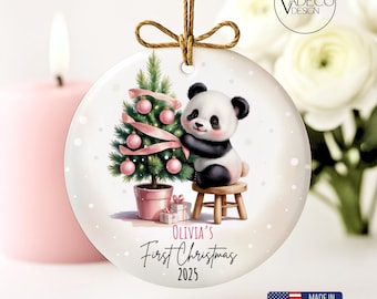 Custom Babys First Christmas Ornament My First Christmas New Baby Gift Personalized Christmas Ornament for Girl 2025 Ceramic Panda Ornament