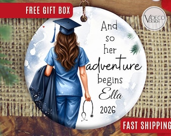 Adorno de enfermera personalizado para enfermera recién graduada, adorno navideño para enfermera, adorno de graduación, regalo de graduación, regalo para enfermera titulada (RN), regalo para licenciada en enfermería (BSN), regalo de graduación de enfermería.