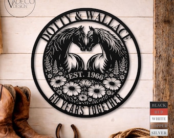 Regalo para el Día de la Madre Regalo para el Día del Padre Letrero metálico personalizado de caballo para padres Decoración rústica de granja para aniversario