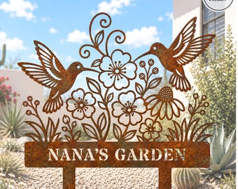 Hummingbird Metal Garden Stake, Custom Rustic Bird Floral Yard Art, Hummingbird Yard Decor Gift, Rusty Bird Garden Stake, Floral Outdoor Art