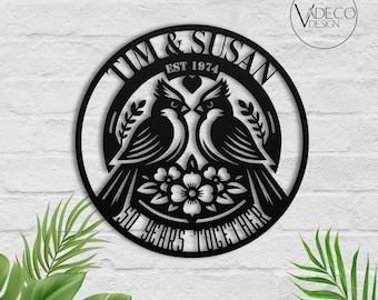 Custom 50th Anniversary Gift For Parents Wedding Anniversary Metal Wall Art Sign Golden Wedding Anniversary Gift For Couple Cardinal Birds