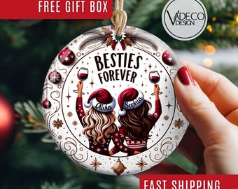 Adornos navideños "Besties Forever" con diseños de sublimación. Decoración navideña. Regalo de Navidad para la mejor amiga. Adorno navideño de recuerdo.