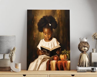 Reading Holy Bible Canvas, African American Art, Black Art, African American Children's Art, Religious Wall Art