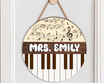 Appendino da porta per insegnante di musica, cartello 3D personalizzato per porta con musica, regalo per insegnante di scuola, cartello per educazione musicale, regalo per insegnante di pianoforte, cartello con nome musicale
