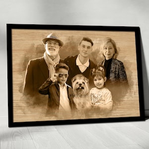 Personalized Watercolor Painting Of Loved Ones, Thoughtful Bereavement Art Gift For Grandpa, Custom Commemorative Family Portrait From Photo