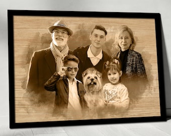 Pintura de acuarela personalizada de seres queridos, un regalo artístico de duelo para el abuelo, retrato familiar conmemorativo personalizado a partir de una foto.