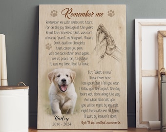 Custom Dog Memorial Passing Gift Pet Loss Frame Portrait Photo Canvas, Remember Me Dog Memorial Canvas, Pet Memorial Gift