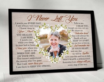 Personalized Memorial Canvas, Loss Of Mom Never Left You Canvas, Rest In Peace Heaven Poster, In Memory Sympathy Canvas