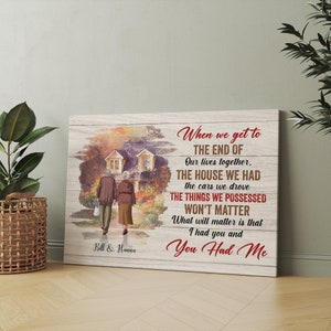 Lienzo romántico con nombre personalizado: "Al final de nuestras vidas", lienzo de amor de pareja, regalo para esposo y esposa, póster familiar de pareja mayor.