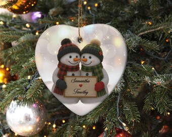 Personalized Snowman Couple Christmas Ornament, Newlywed Couples Keepsake, Memorial Gift For Couple, Wedding Ornaments, Engagement Gift