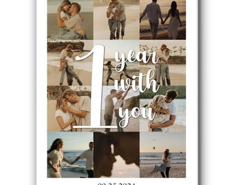 Custom Photo Collage Anniversary Gift, 1 Year Anniversary Gift for Boyfriend Girlfriend, 1st Anniversary For Him, Wedding Anniversary Wife