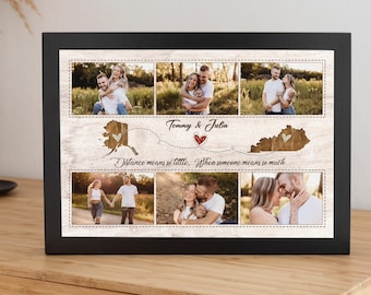 Regalo de boda para pareja / Regalo de mapa personalizado / Lienzo personalizado con dos mapas vinculados con el amor / Regalo de aniversario / Regalo de San Valentín enmarcado, regalo de pareja