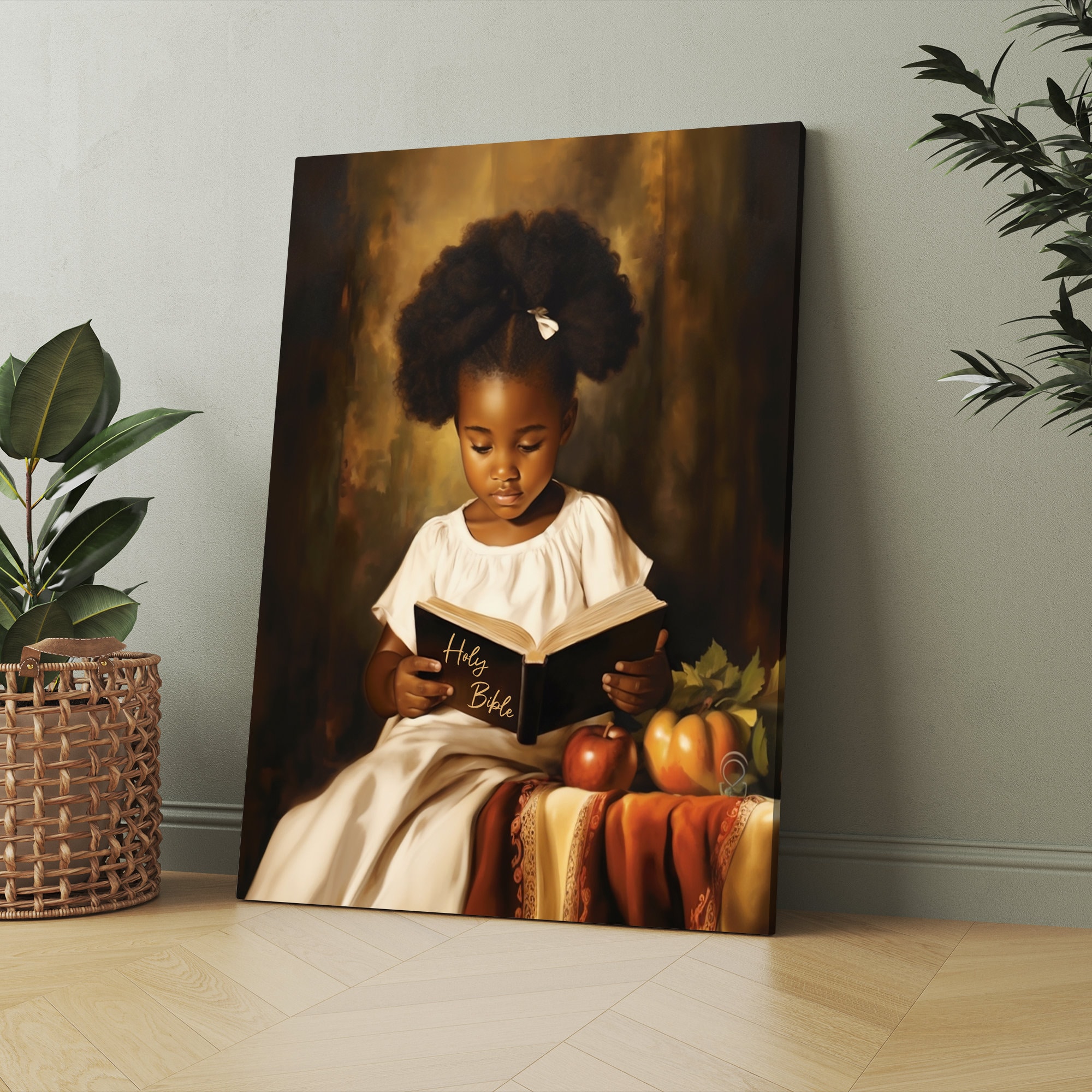 Reading Holy Bible Canvas, African American Art, Black Art, African