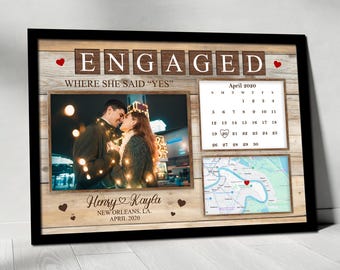 Where She Said Yes Custom Map Engagement Gift, Unique Gift For Newly Engaged, Custom Map Print Engagement Gift Canvas Art, Couple Gift