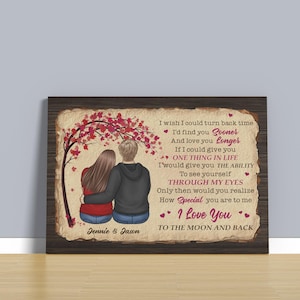 I Love You To The Moon And Back - Gift For Couples, Custom Couple Canvas , Couple Home Decor, Anniversary Gift, Couple Retro Canvas Poster