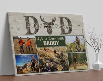 Hunting Dad Photo Collage Canvas, Hunting Father's Day Gifts For Dad, Deer Hunting Gifts For Him, Hunting Dad Signs, Best Gifts For A Hunter