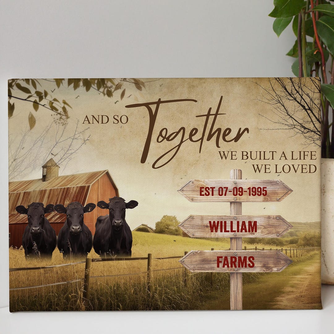 Personalized Farmhouse Wall Art, Custom Family Name Sign With Cows ...